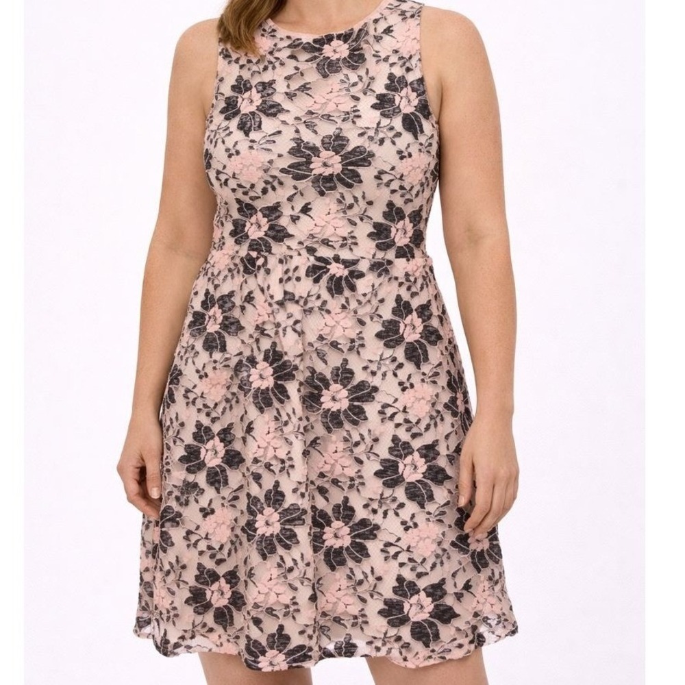 Love Ady Floral Lace Sheer Back Mini‎ Dress Pink Black Small